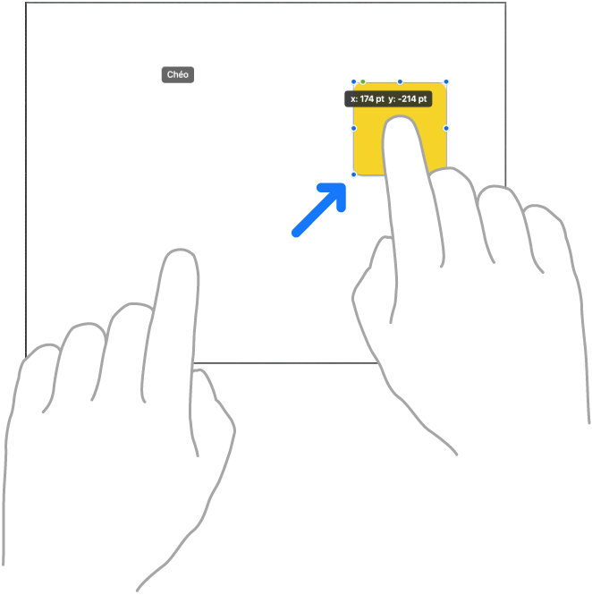 Một hình minh họa đang hiển thị hai ngón tay của một bàn tay đang di chuyển một mục theo đường thẳng trong Freeform.