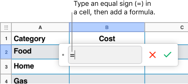 The Formula Editor with = and no formula entered.