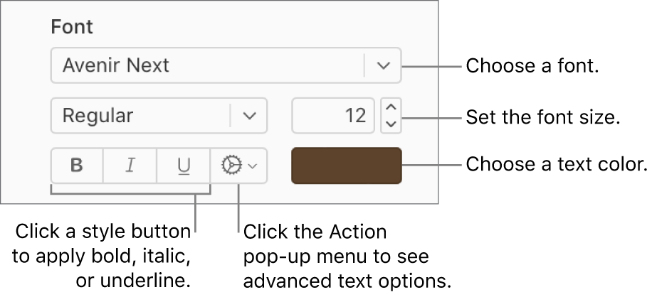 The font and text style controls in the Format sidebar.