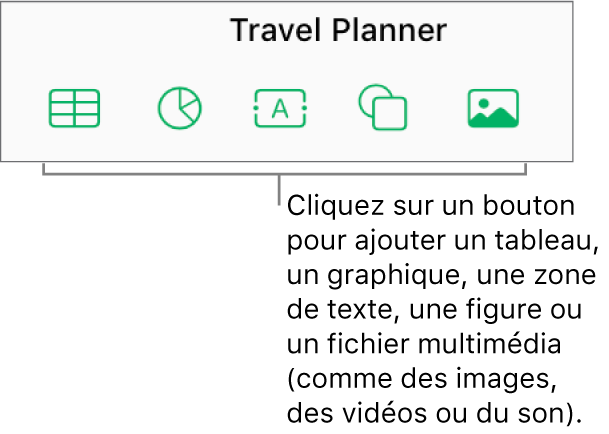 Les boutons Tableau, Graphique, Texte, Figure et Données multimédia dans la barre d’outils.