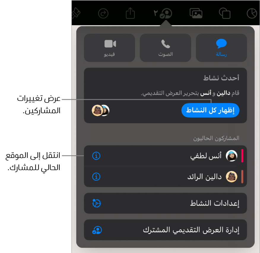 قائمة التعاون مفتوحة ويظهر بها المشاركون الحاليون.