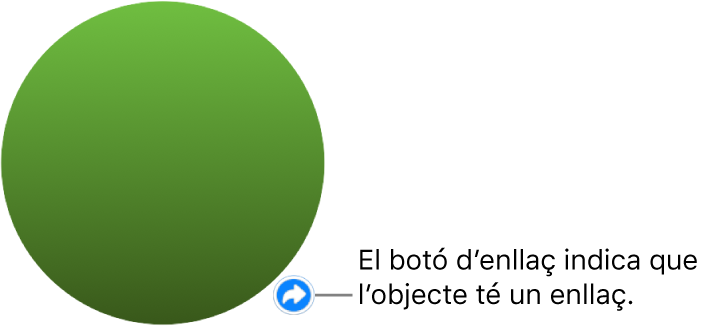 Un cercle verd amb un botó d’enllaç que indica que l’objecte té un enllaç.