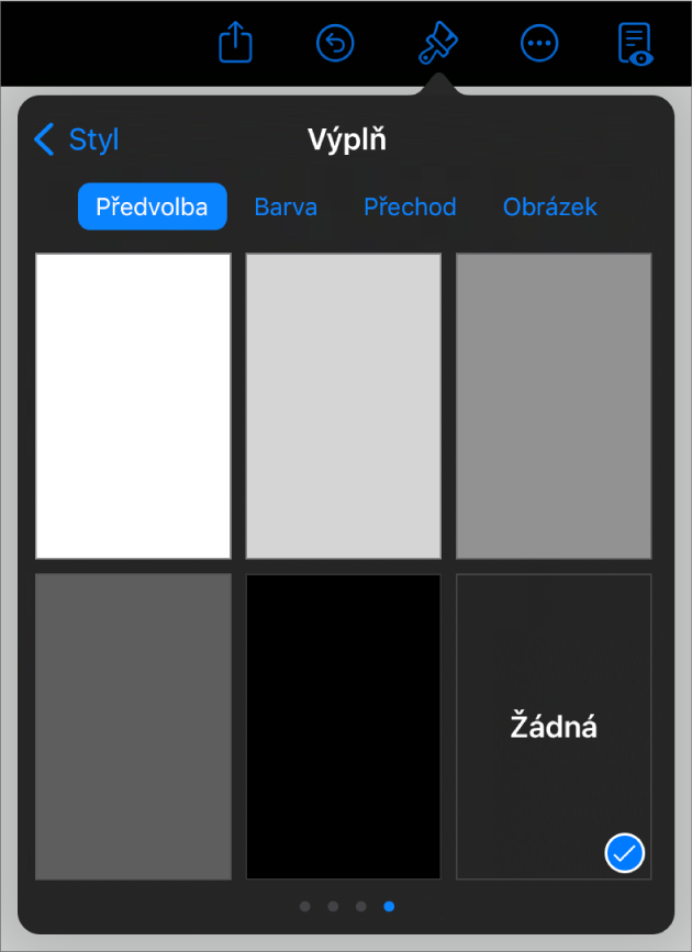 Ovládací prvky Výplň s vybranou volbou Bez výplně