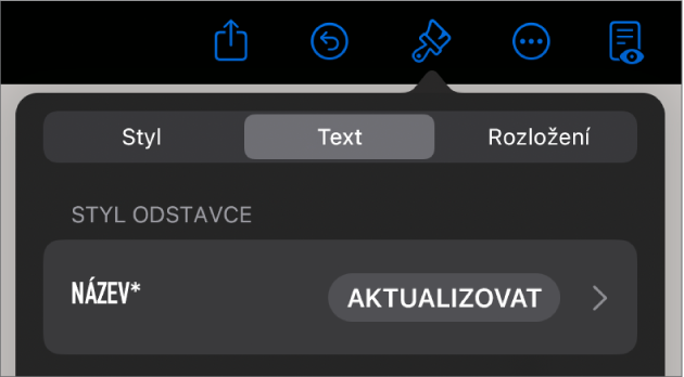 Styl odstavců s hvězdičkou a tlačítkem Aktualizovat napravo.