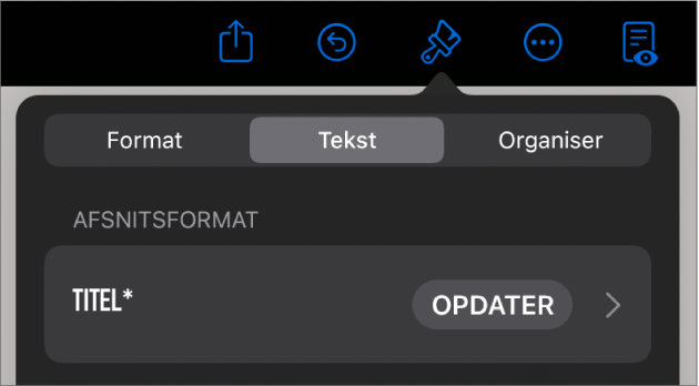 Et afsnitsformat med en stjerne og knappen Opdater til højre.