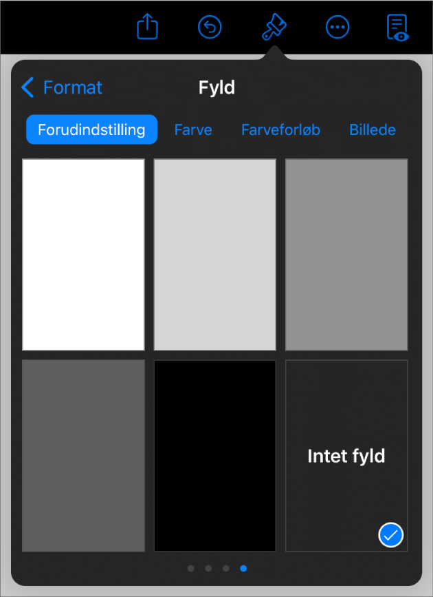 Betjeningsmulighederne til Udfyld med Intet fyld valgt.