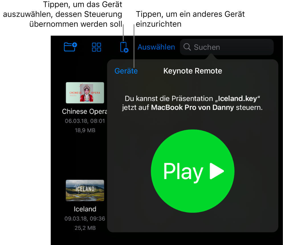 Das Einblendmenü „Geräte verwalten“ mit dem Link „Gerät hinzufügen“.