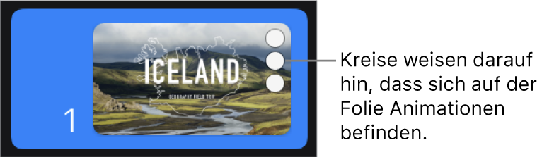 Folie mit drei Punkten oben rechts als Hinweis darauf, dass Objektanimationen auf die Folie angewendet wurden