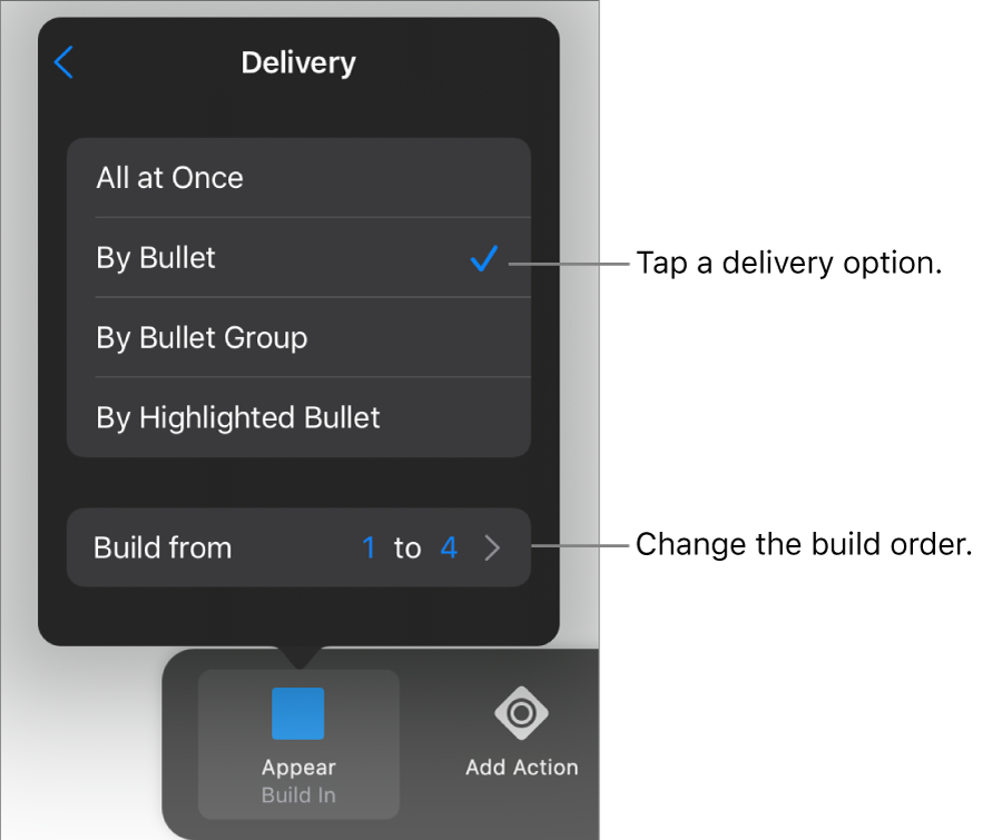 Delivery options in the Build In pane.