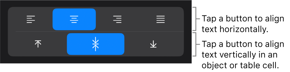 Horizontal and vertical alignment buttons for text.