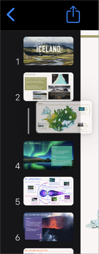 Slide navigator showing an indented slide with a line on the left.