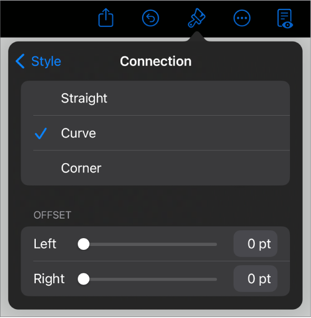 The Connection controls with Curve selected.