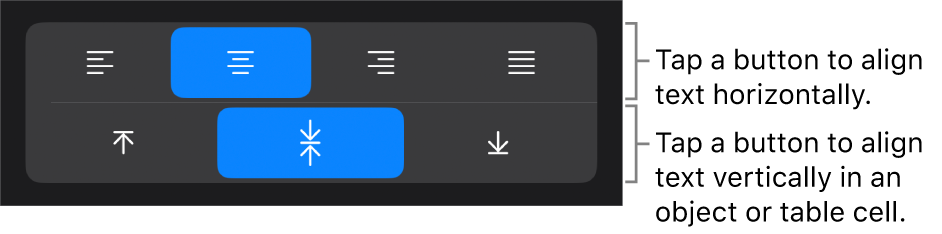 Horizontal and vertical alignment buttons for text.