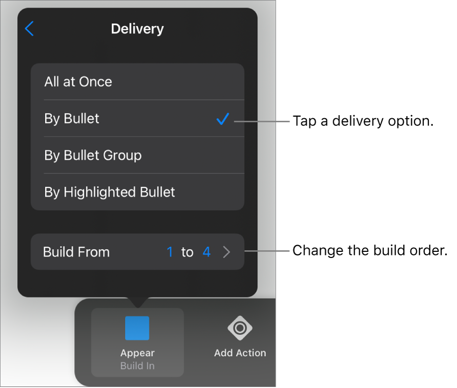 Delivery options in the Build In pane.