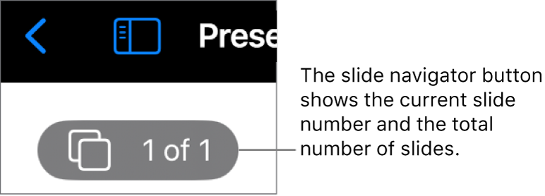 The slide navigator button showing showing the current slide number and the total number of slides in the presentation.