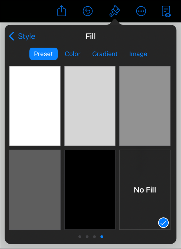 The Fill controls with No Fill selected.