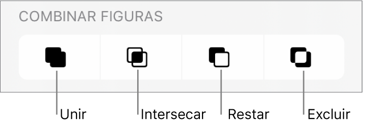 Botones Unir, Cruzar, Sustraer y Excluir debajo de Combinar figuras.