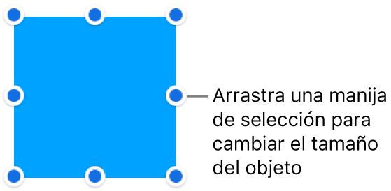 Un objeto con puntos azules en su borde para cambiar el tamaño del objeto.