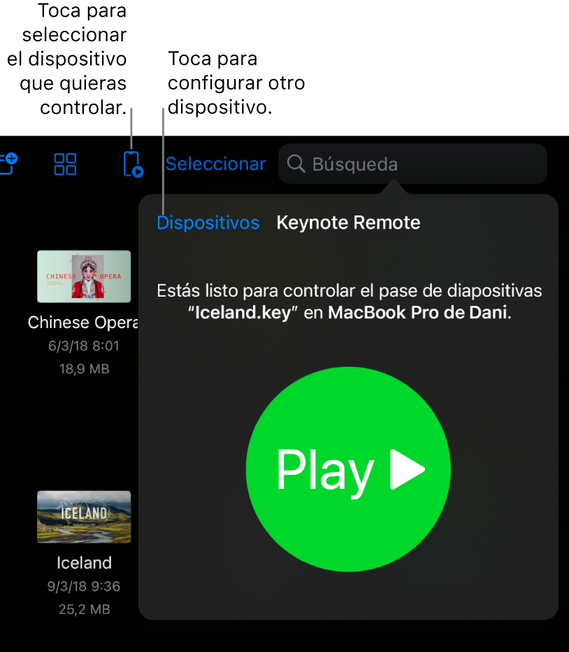 Menú desplegable “Gestionar dispositivos” que muestra el enlace “Enlazar un dispositivo”.