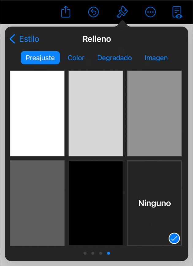 Controles de Relleno con la opción “Sin relleno” seleccionada.