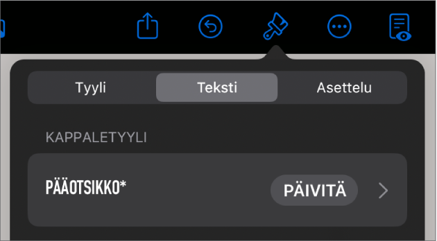 Kappaletyylin nimi, jonka vieressä on tähtimerkki ja oikealla puolella Päivitä-painike.
