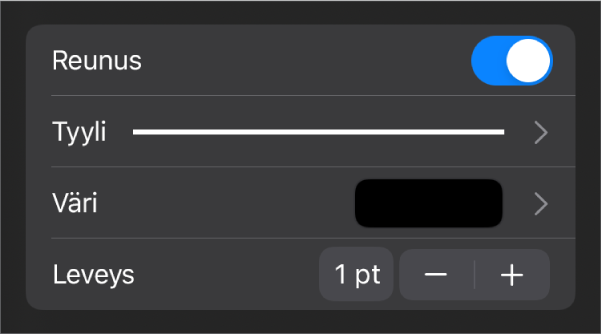 Reunatyylin muokkaussäätimet.
