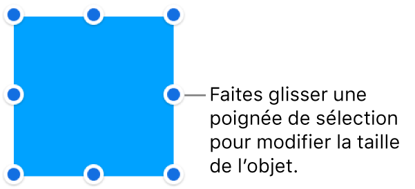 Un objet dont la bordure comporte des points bleus pour modifier sa taille.