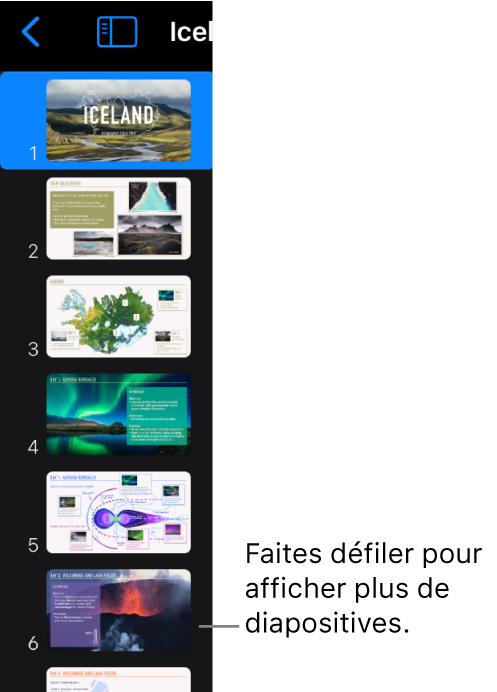 Le navigateur de diapositives