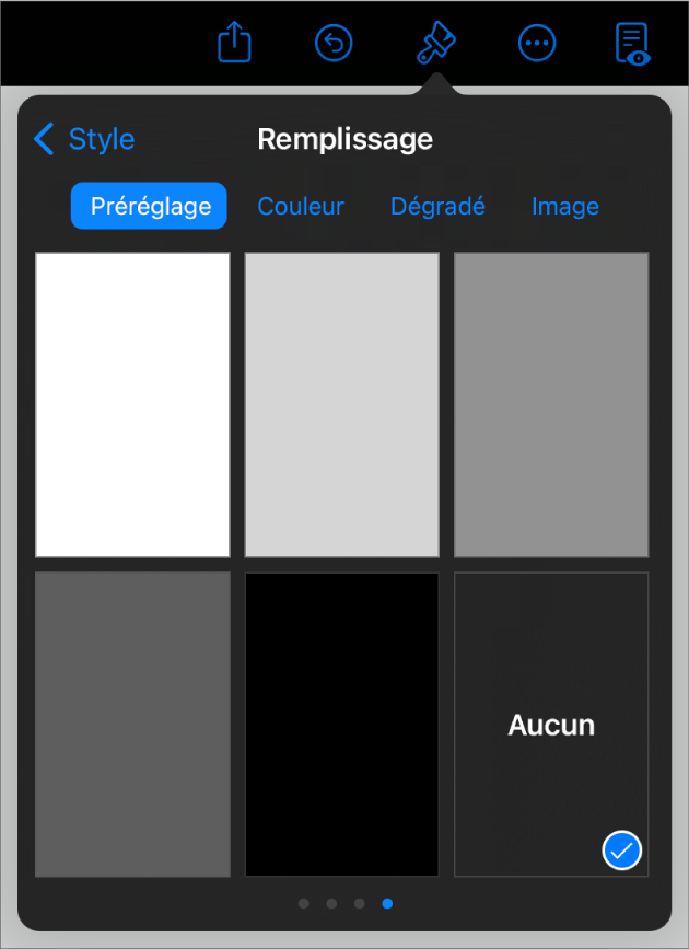 Les commandes Remplissage avec l’option Aucun sélectionnée.
