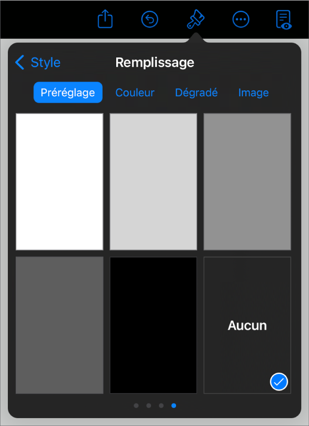 Les commandes Remplissage avec l’option Aucun remplissage sélectionnée.