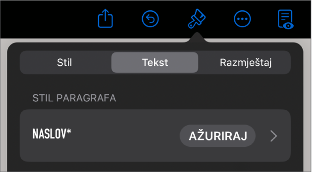 Stil paragrafa s asteriskom do njega i tipka Ažuriranja s desne strane.