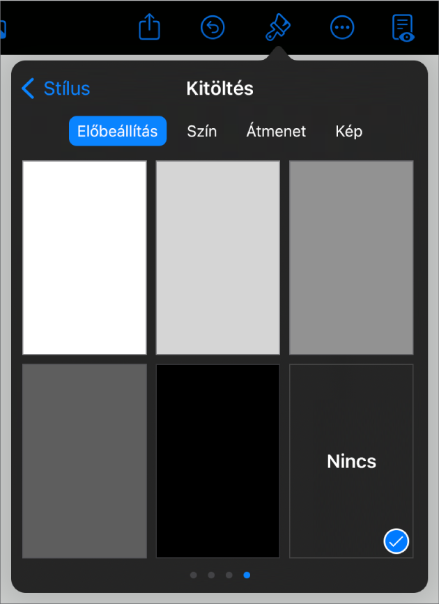 A Kitöltés vezérlők a kijelölt Nincs kitöltés elemmel.