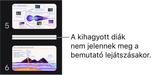 A dianavigátor egy vízszintes vonalként megjelenő kihagyott diával.