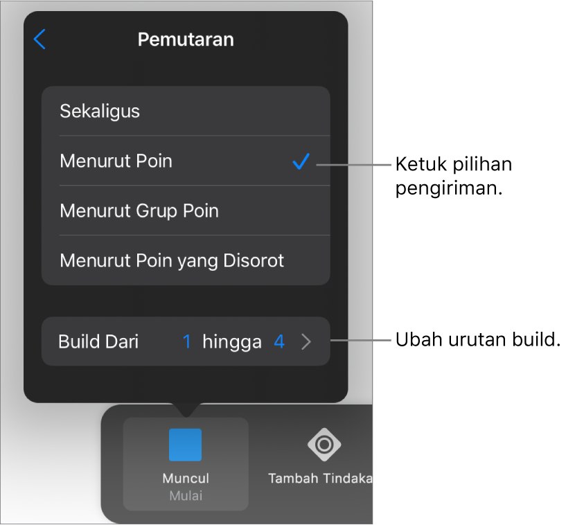 Pilihan Pengiriman di panel Mulai.