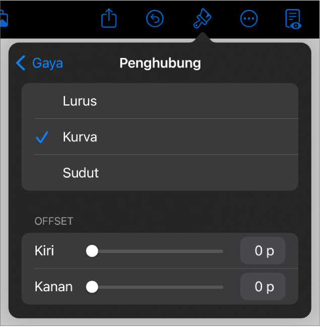 Kontrol Koneksi dengan Kurva dipilih.