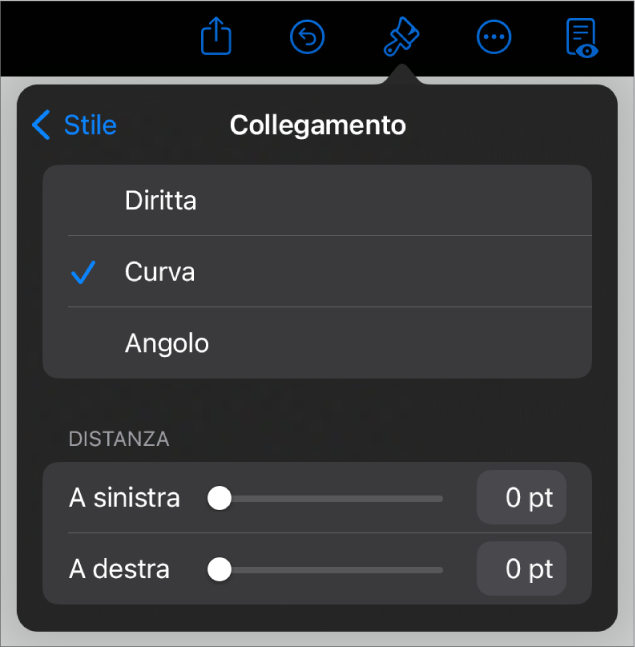 I controlli Connessione con Curva selezionato.