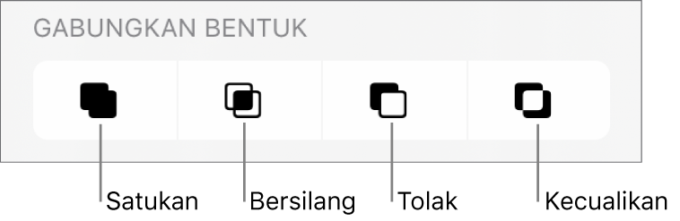 Butang Satukan, Bersilang, Tolak dan Kecualikan di bawah Gabungkan Bentuk.