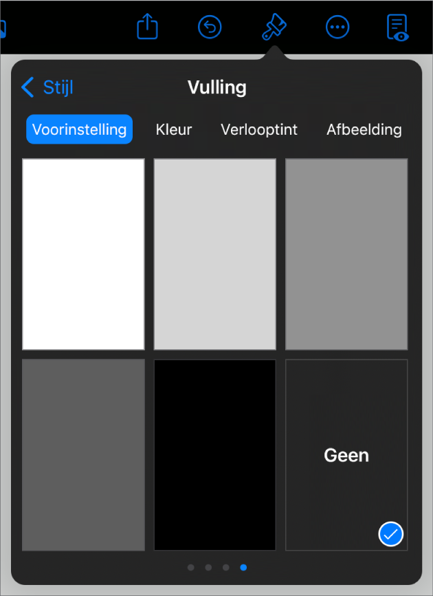De vullingsregelaars waarbij 'Geen' is geselecteerd.