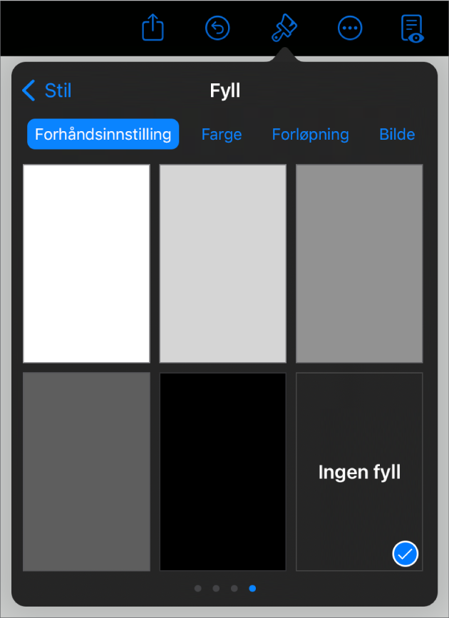 Fyll-kontrollene med Ingen fyll markert.