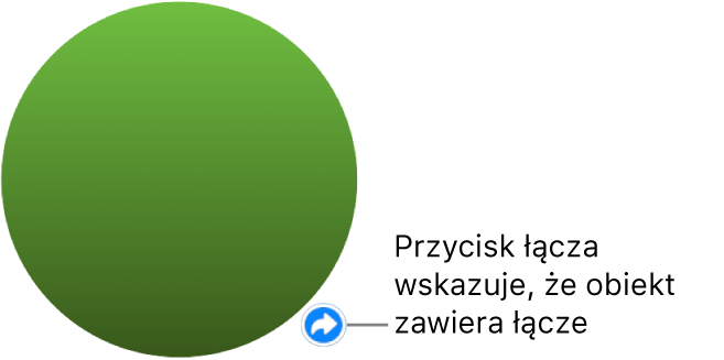 Zielone kółko z przyciskiem łącza, które wskazuje, że obiekt ma łącze.