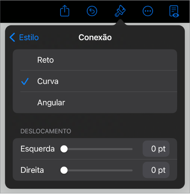 Os controles de Conexão com Curva selecionada.