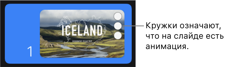 Слайд с тремя кружками в правом верхнем углу, обозначающими наличие анимации.