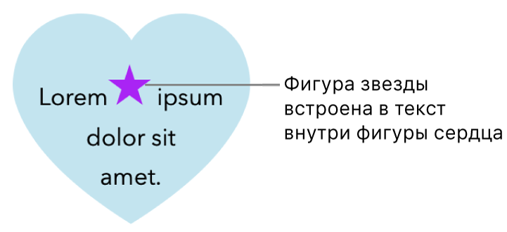 Фигура звезды, встроенная в текст внутри фигуры сердечка.