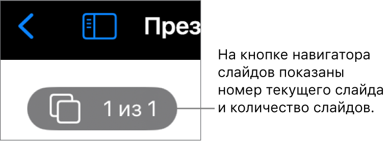 Кнопка навигатора слайдов. Отображается номер текущего слайда и общее количество слайдов в презентации.