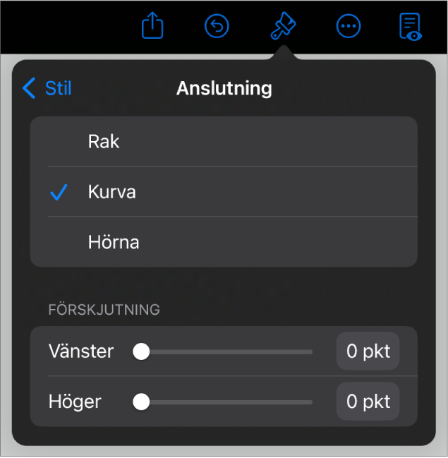 Anslutningsreglagen med Kurva markerat.