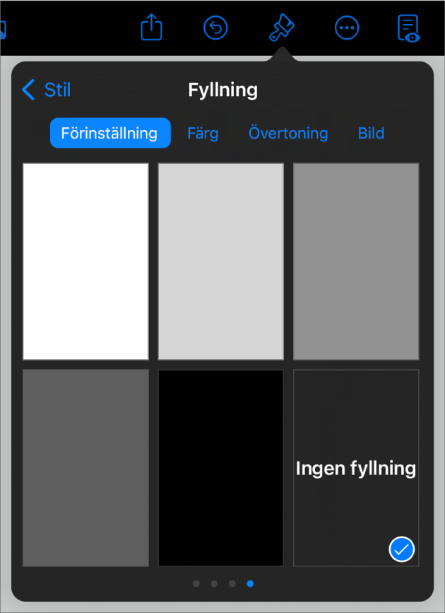 Fyllningsreglagen med Ingen fyllning valt.