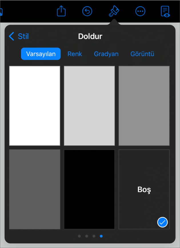 Boş seçili olan Doldur denetimleri.
