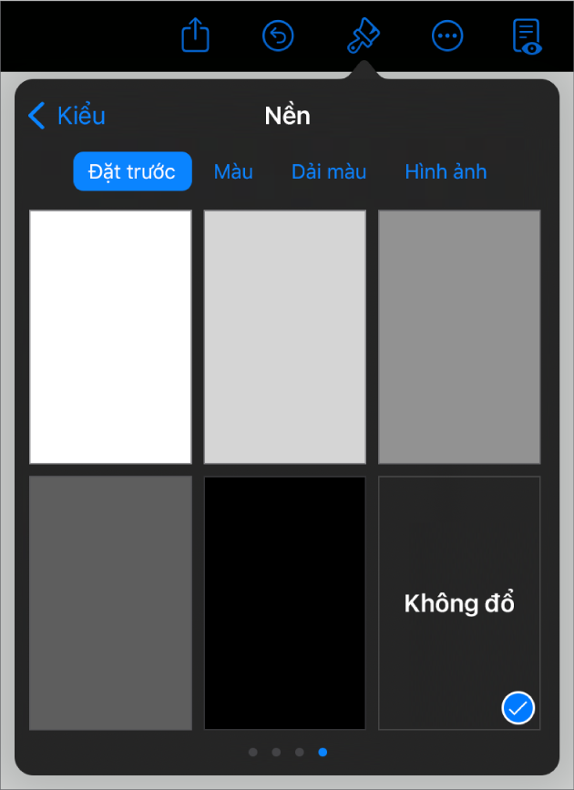 Các điều khiển Nền với Không có nền được chọn.