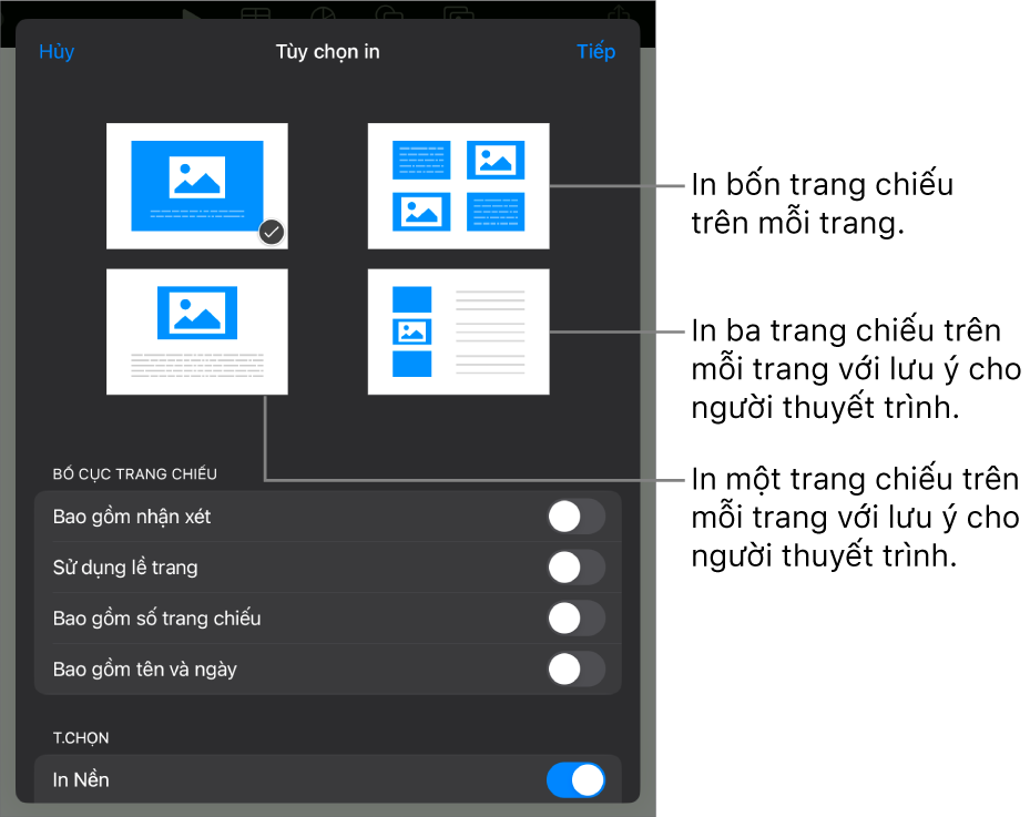 Tùy chọn bố cục in.