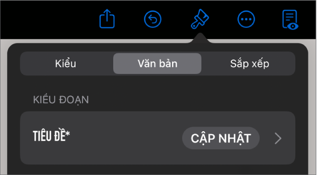 Một kiểu đoạn có dấu hoa thị ở bên cạnh và nút Cập nhật ở bên phải.